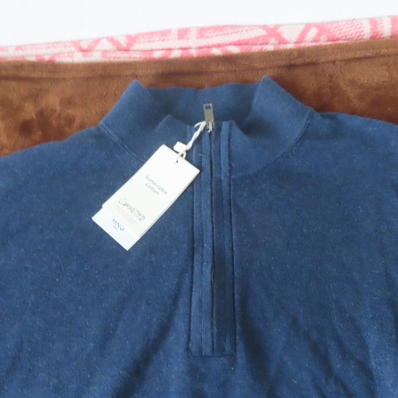 Mango mng mens sweater 1/4 zip blue cotton/cashmere 2XL NWT - Picture 3 of 7